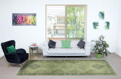 4.7x12.3 Ft Green Hallway Runner. Kitchen Rug. Handmade Corridor Rug. Stair Rug