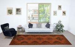 4.7x12.4 Ft Orange Hallway Runner. Kitchen Rug. Handmade Corridor Rug. Stair Rug