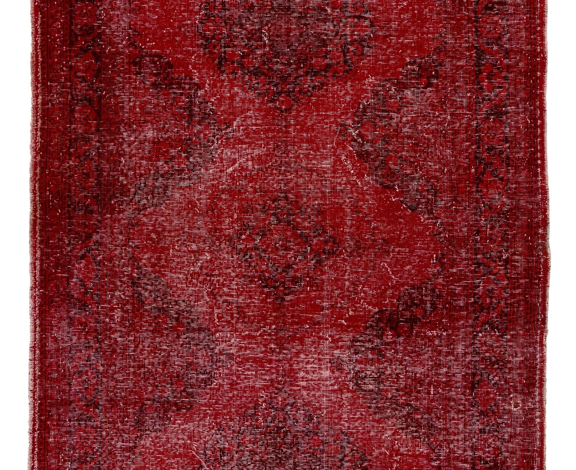 4,7x12,5 Ft Moderner handgefertigter türkischer Vintage-Läufer in Rot für Flur-Dekor (Türkisch) im Angebot
