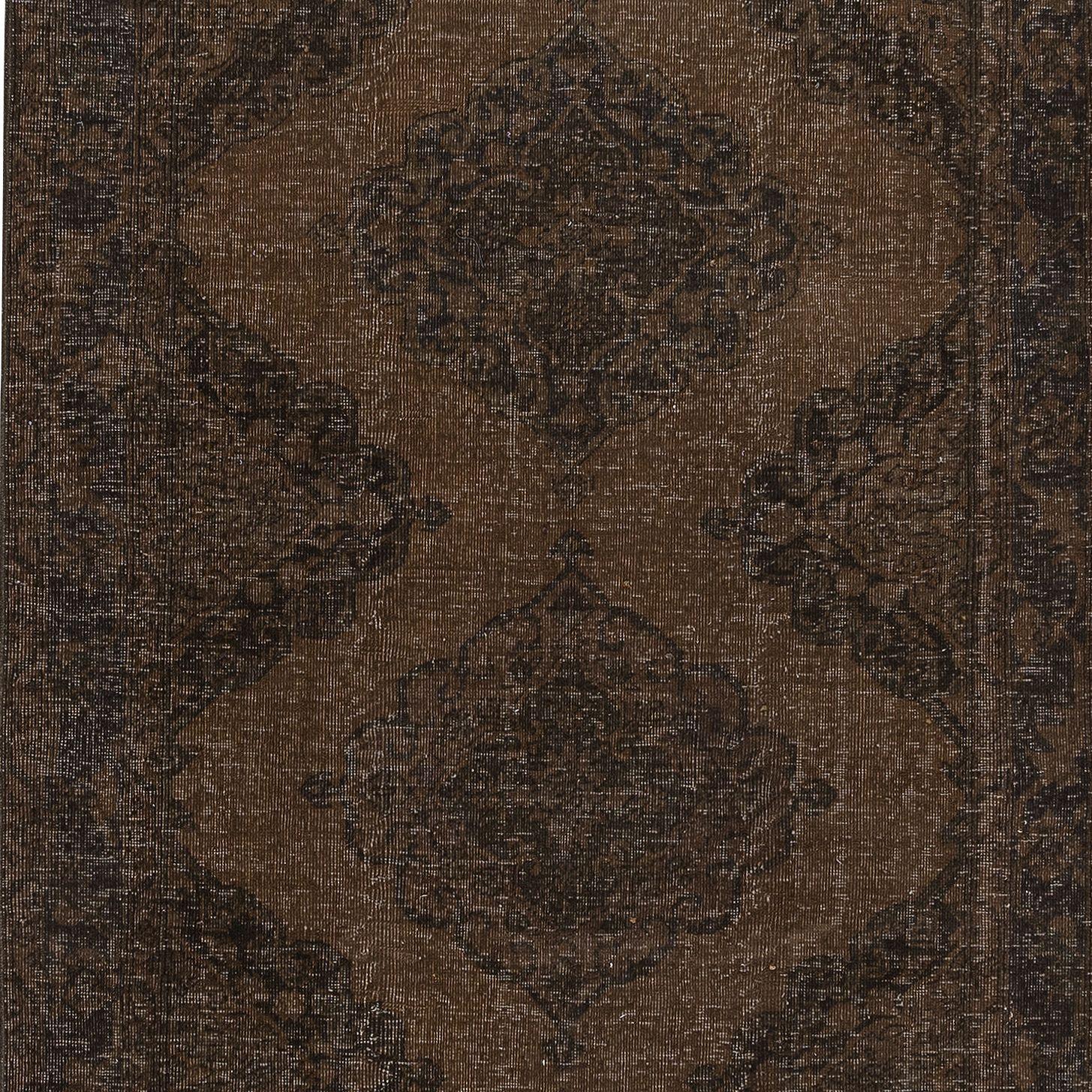 4.7x12.8 Ft Brauner Moderner Türkischer Läufer, Handgefertigter Türkischer Sille Korridor Teppich (20. Jahrhundert) im Angebot