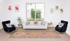 4.7x13 Ft Traditional Handmade Turkish Runner, Vintage Geometric Hallway Rug