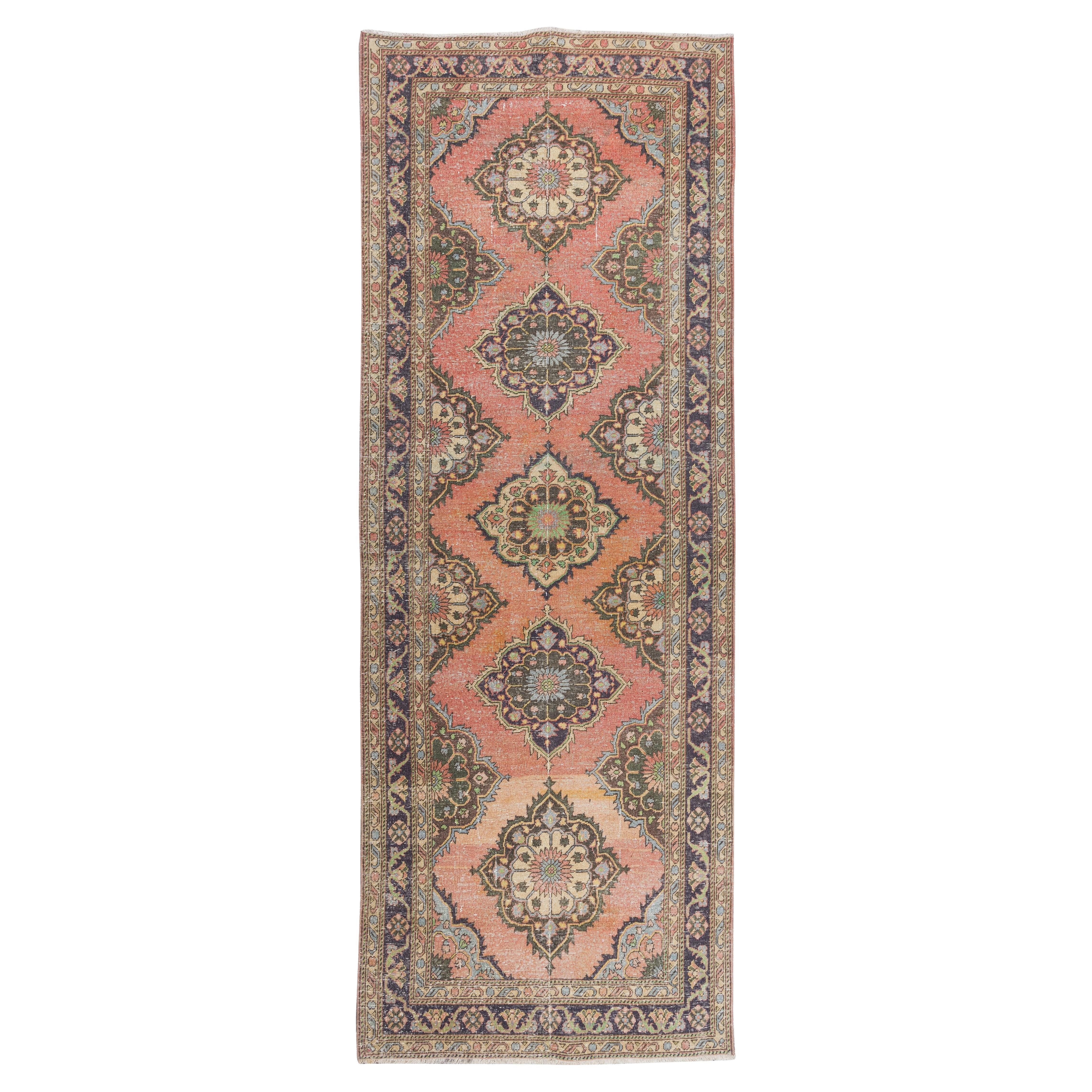 Traditioneller handgefertigter türkischer Vintage-Teppich mit geometrischem Flurteppich, 4,7x13