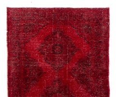 4.7x13 Ft Hand-Knotted Vintage Konya Sille Runner Rug Over-Dyed in Red Color