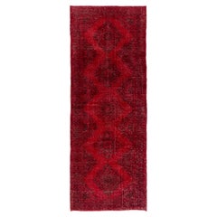 4.7x13 Ft Hand-Knotted Retro Konya Sille Runner Rug Over-Dyed in Red Color