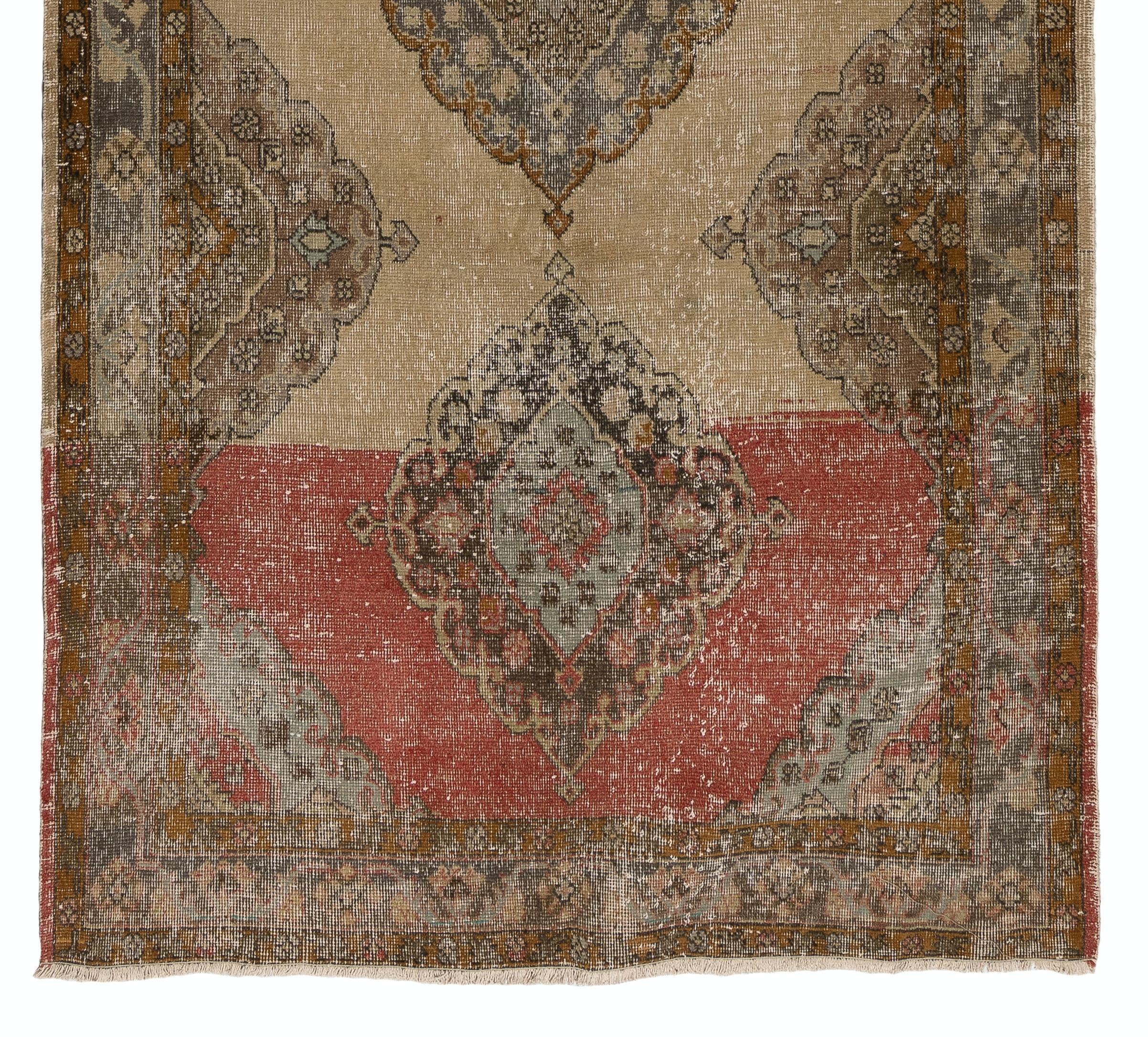Turkish 4.7x13 Ft One-of-a-Kind Handmade Vintage Anatolian Runner Rug for Hallway For Sale