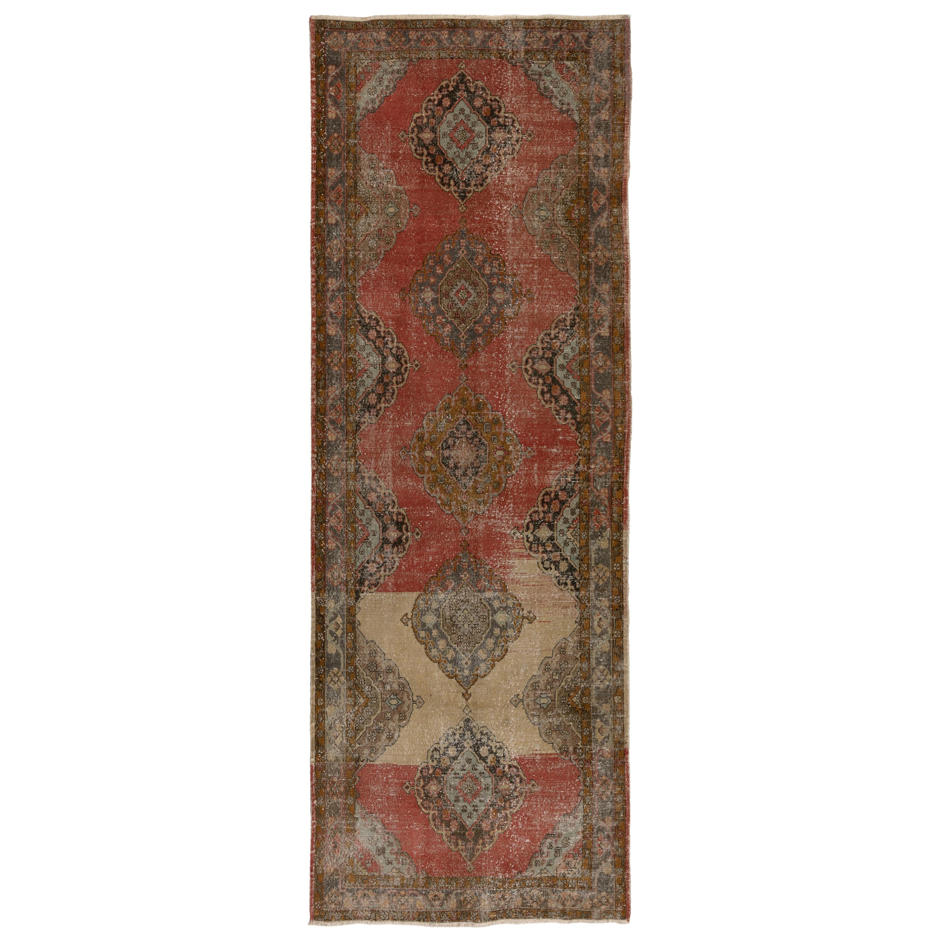 4.7x13 Ft One-of-a-Kind Handmade Vintage Anatolian Runner Rug for Hallway For Sale