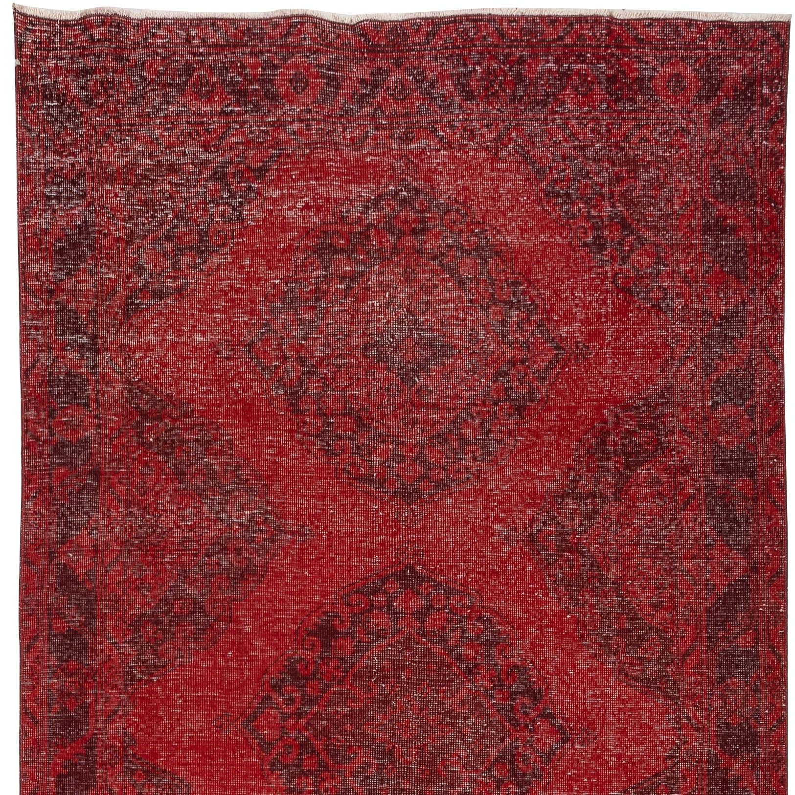 4.7x13 Ft Rot Läufer Teppich für Flur. Vintage Küche Läufer Teppich. Treppenteppich (Handgeknüpft) im Angebot