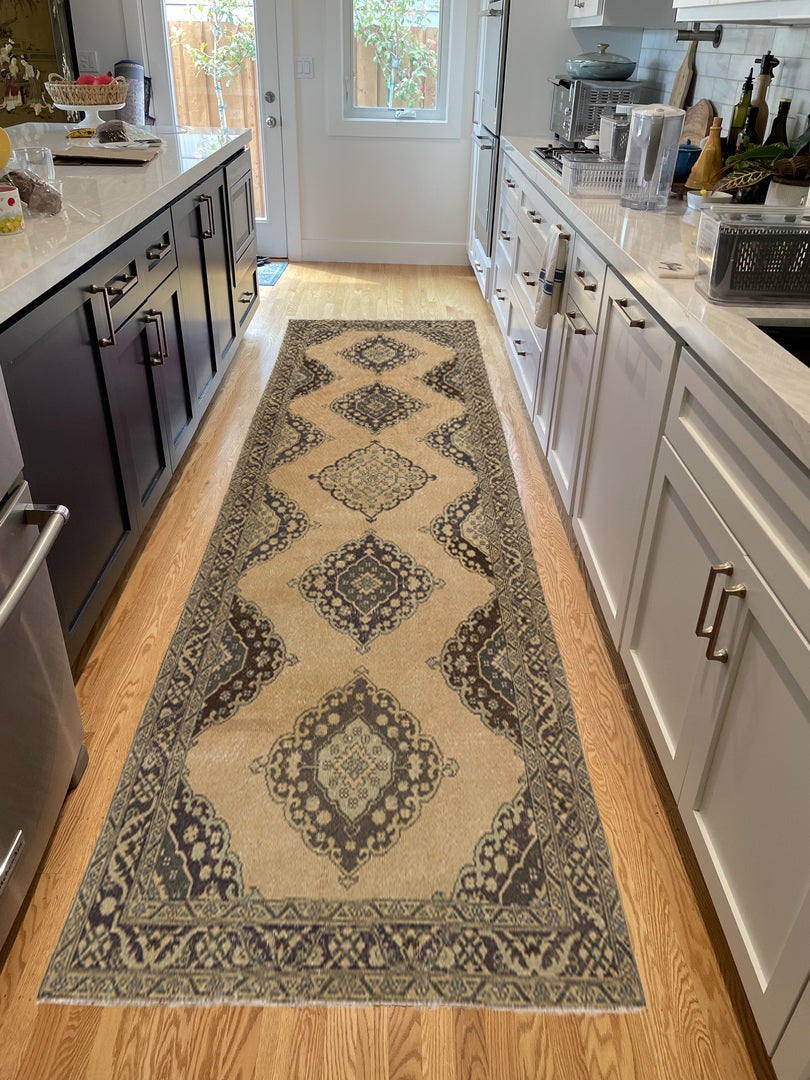 4.7x13 ft Vintage Runner Rug, Handmade Kitchen Rug, Corridor Carpet, Stair Rug