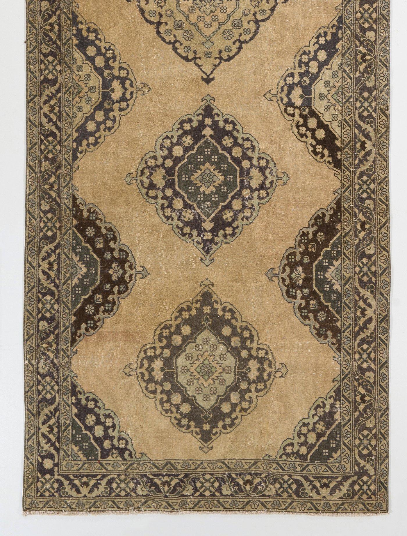 Hand-Knotted 4.7x13 ft Vintage Turkish Oushak Runner Carpet, Hand Knotted Rug for Hallway For Sale