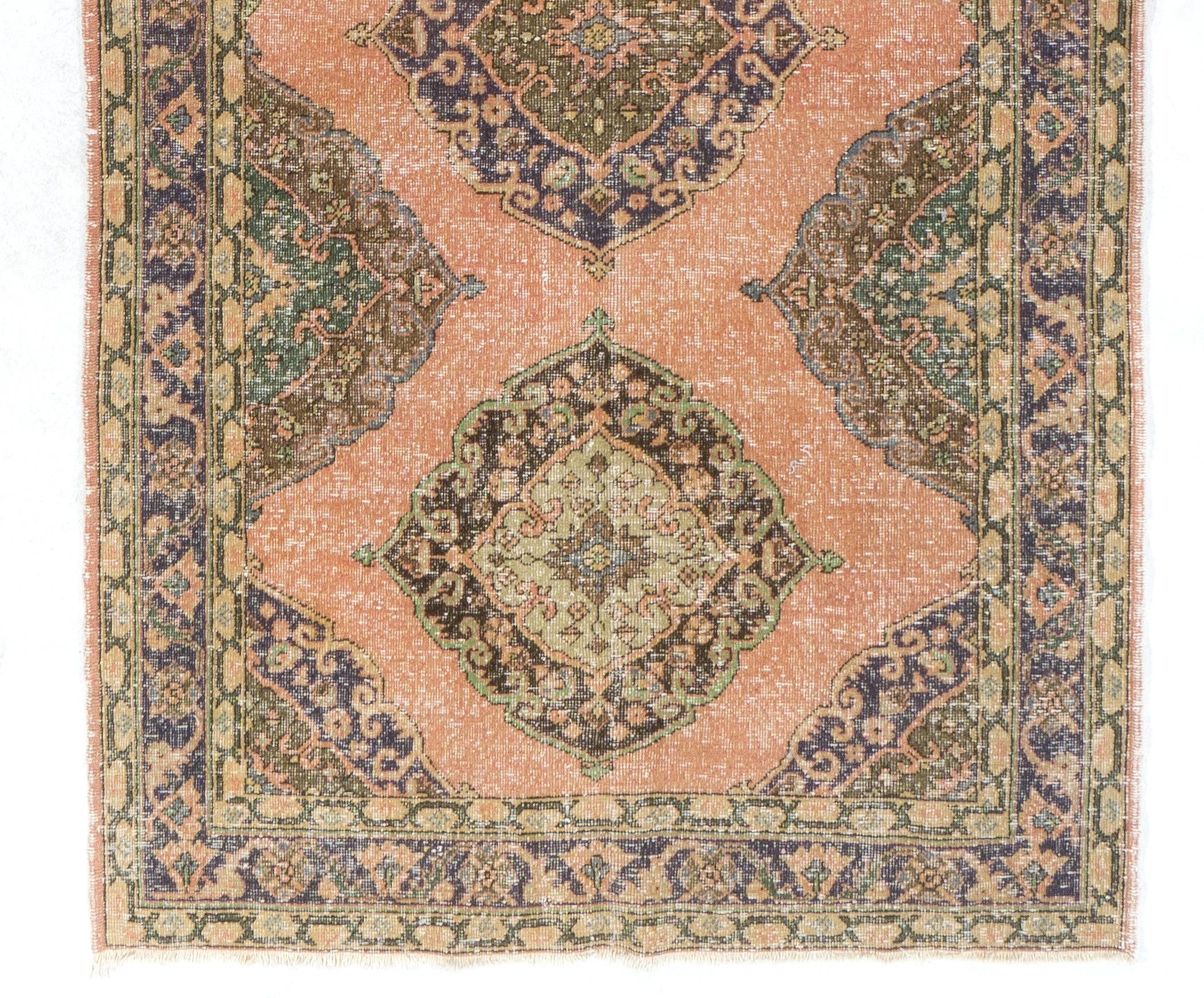 Turkish 4.7x13.2 Ft Traditional Hand Knotted Runner Rug. Unique Vintage Corridor Carpet For Sale