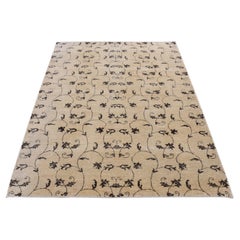 4
7 "x6
4" Beige, disegno di rotoli e rami, Tappeto orientale in pura lana annodato a mano