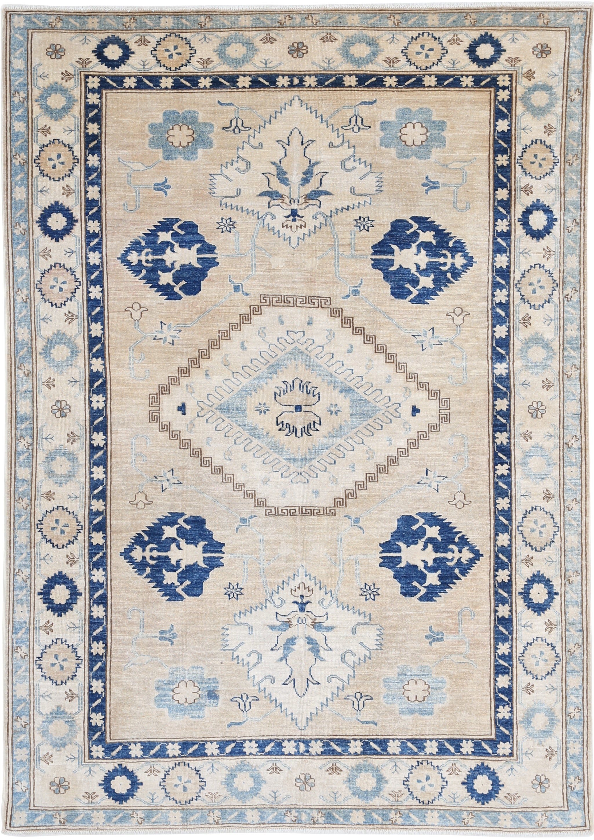 4.7x6.6 ft 100% Natural Wool Hand Knotted Turkish Area Rug for Living Room