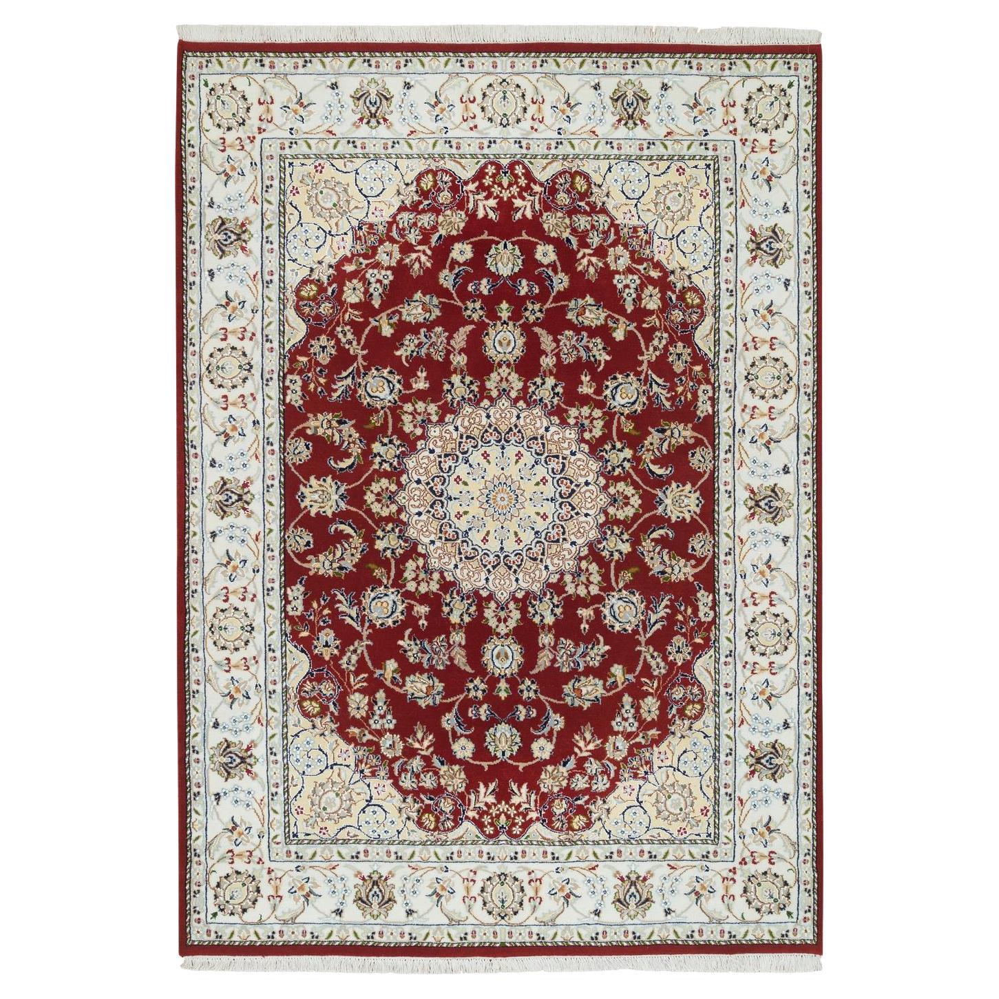 4'7"x6'8" Burgundy Red Nain Design 250 KPSI Wool Hand Knotted Oriental Rug