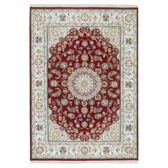 4'7"x6'8" Burgundy Red Nain Design 250 KPSI Wool Hand Knotted Oriental Rug