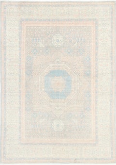4.7x6.8 ft Hand Knotted Turkish Geometric Turkish Wool Area Rug in Soft Tones