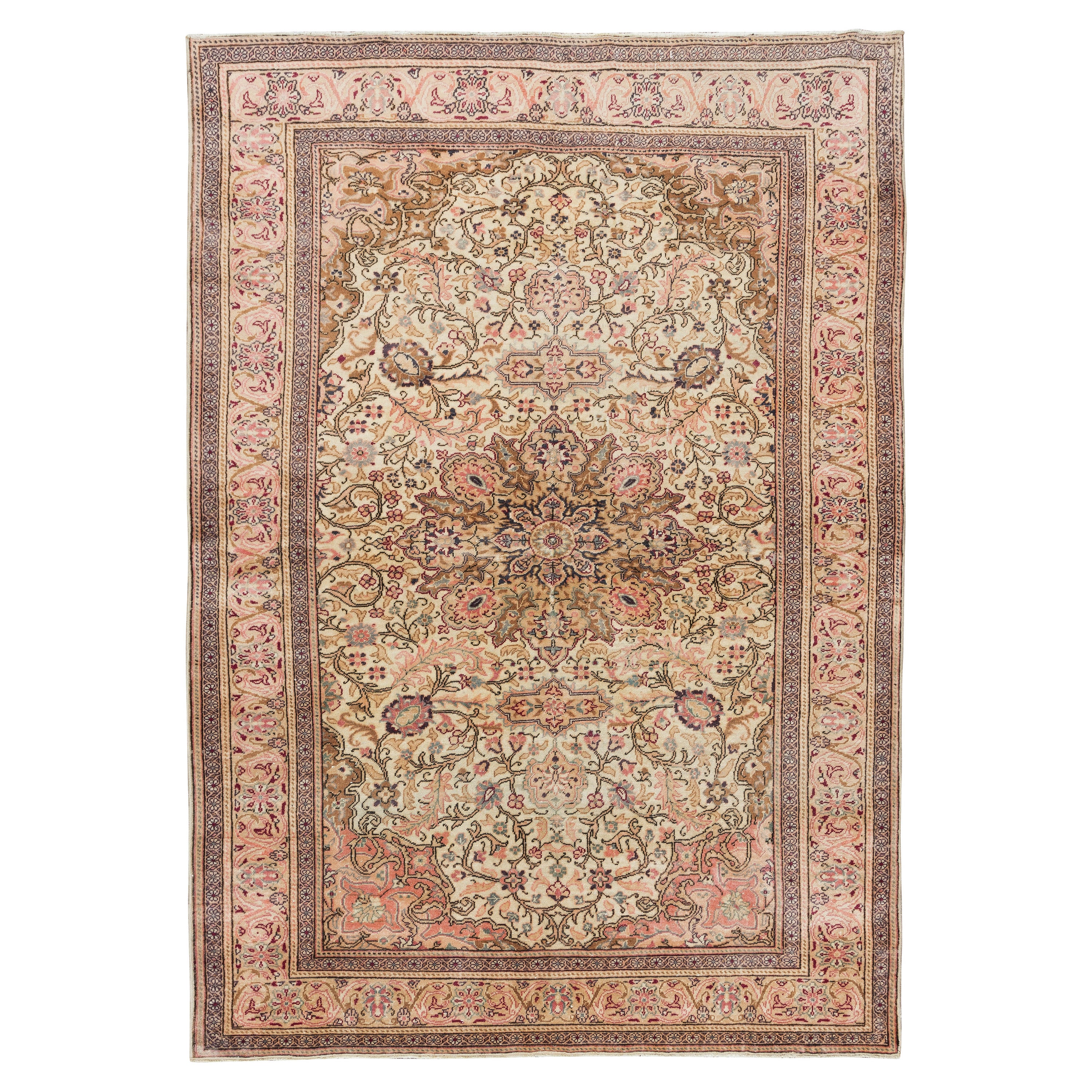 Tappeto turco moderno fatto a mano 4.7x7 Ft con design a medaglione, 100% lana in vendita