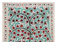 Pomegranate Tree Design Suzani Textile, Embroidered Silk Wall Hanging