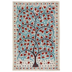 4.7x7 ft Pomegranate Tree Design Suzani Wall Hanging. Silk Embroidery Bedspread
