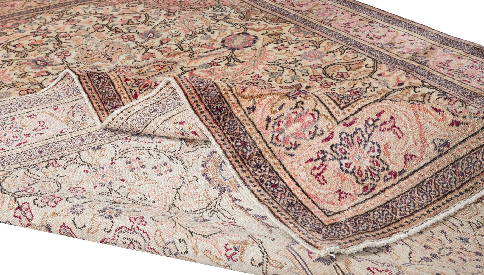 Tribal 4.7x7 Ft Room Size Hand Knotted Turkish 1960's Rug, Vintaga Floral Carpet For Sale
