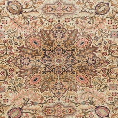 4.7x7 Ft Vintage Hand-Knotted Turkish Kayseri Wool Rug in Ivory, Blush and Beige