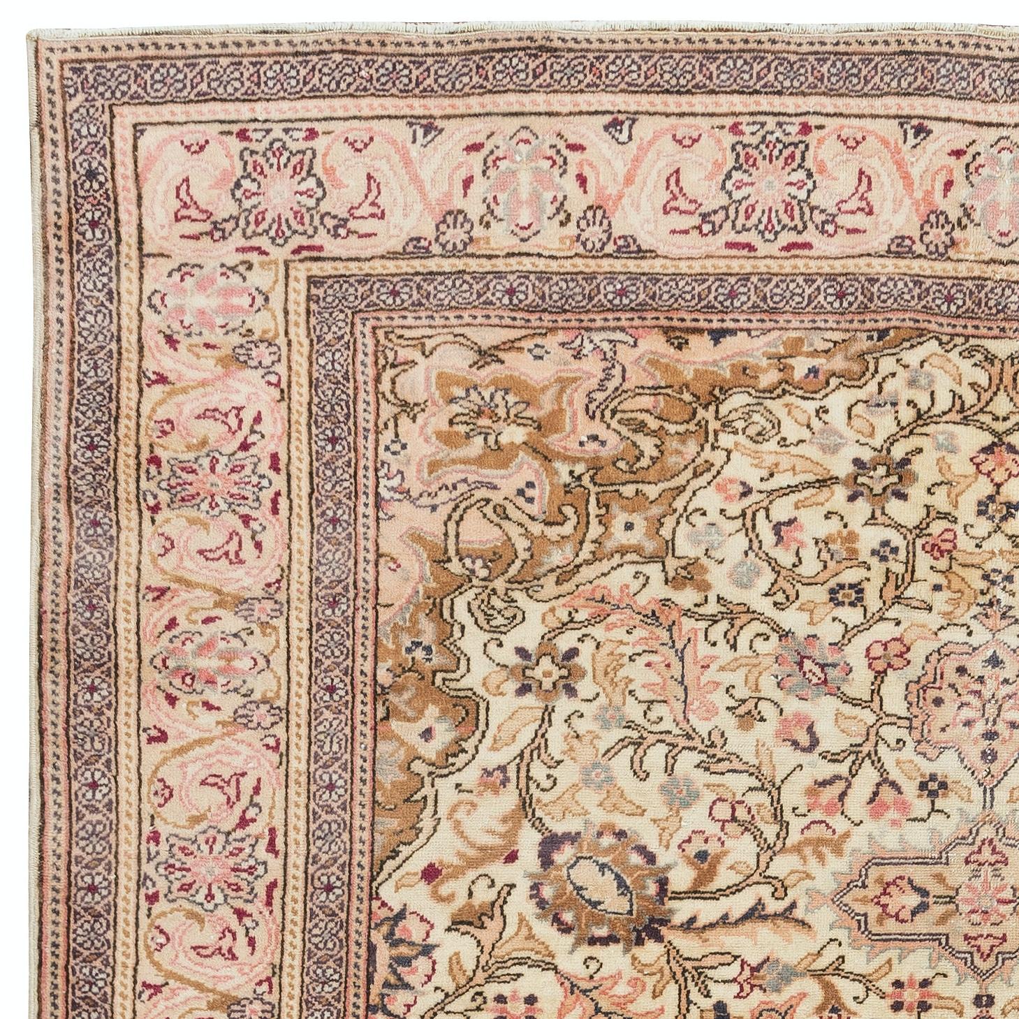 4,7x7 Ft Moderner handgefertigter türkischer Teppich mit Medaillon-Design, 100% Wolle (Handgeknüpft) im Angebot