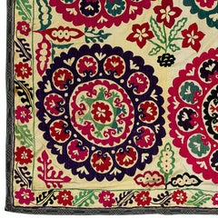 4.7x7.4 Ft Silk Embroidery Wall Hanging, Suzani Tablecloth, Vintage Bedspread