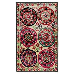 4.7x7.4 Ft Silk Embroidery Wall Hanging, Suzani Tablecloth, Retro Bedspread