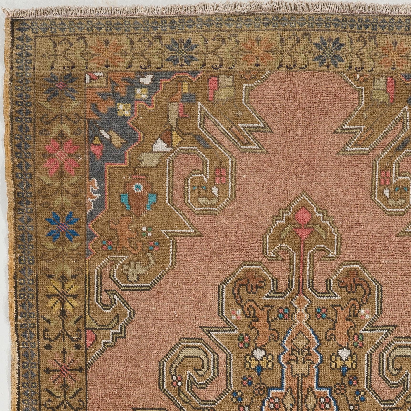 A vintage central Anatolian village rug with pleasing colors and medium wool pile on a tightly woven wool foundation, very good condition.
It has been washed professionally and ready to be used in a residential or commercial decor. Measures: 4.7 x