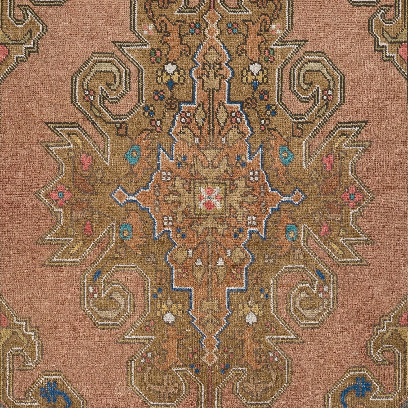 Oushak 4.7x7.6 Ft One-of-a-Kind Vintage Turkish Rug, Hand-Knotted Tribal Style Carpet For Sale