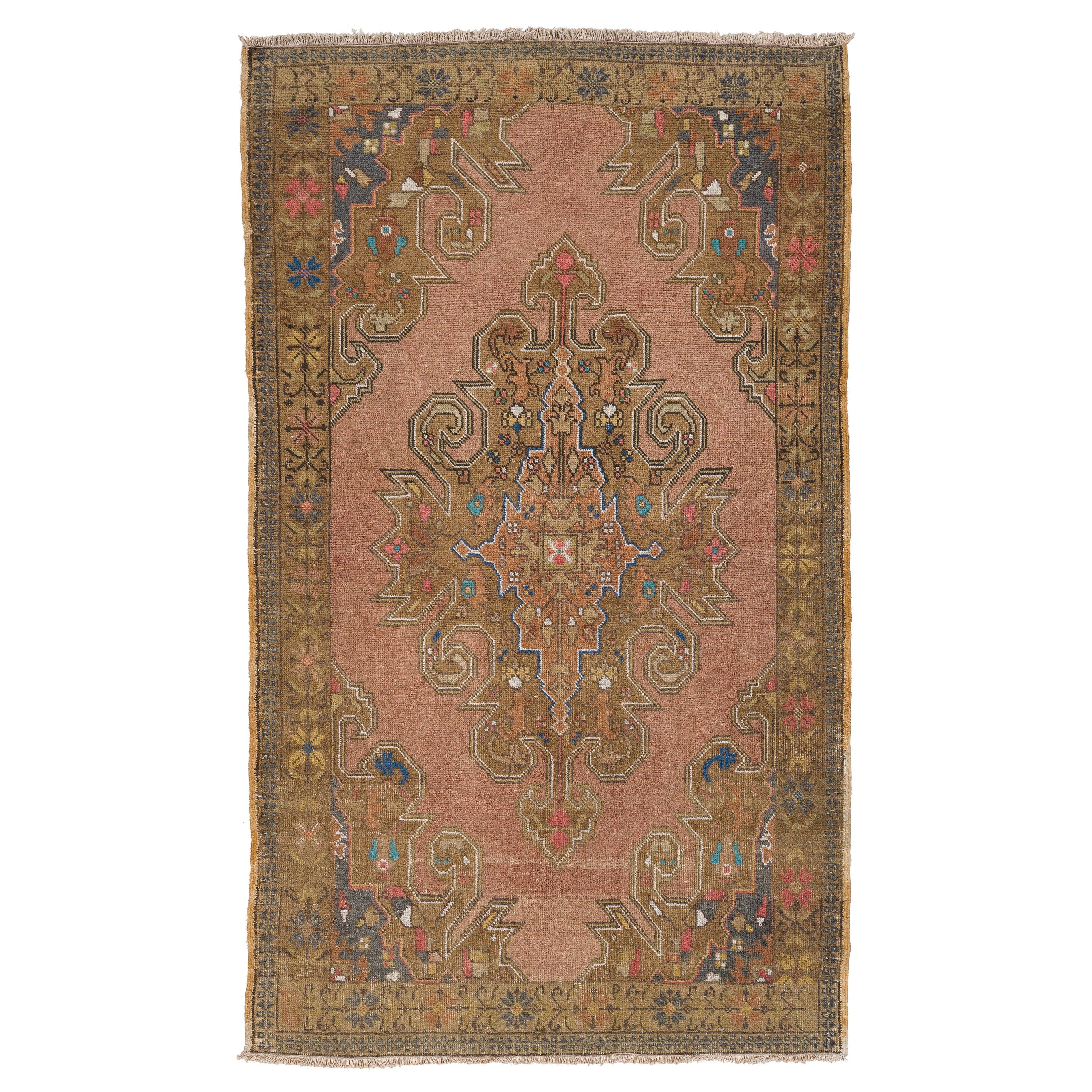 4.7x7.6 Ft One-of-a-Kind Vintage Turkish Rug, Hand-Knotted Tribal Style Carpet For Sale
