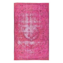 4.7x7.7 Ft Distressed Pink Vintage Rug für moderne Innenräume. Handgefertigt in der Türkei