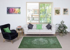 4.7x7.7 Ft Vintage Rug Overdyed in Green for Modern Interior. Handmade in Turkey