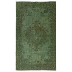 4.7x8 Ft Tappeto turco vintage annodato a mano e sovratinto in verde per interni moderni