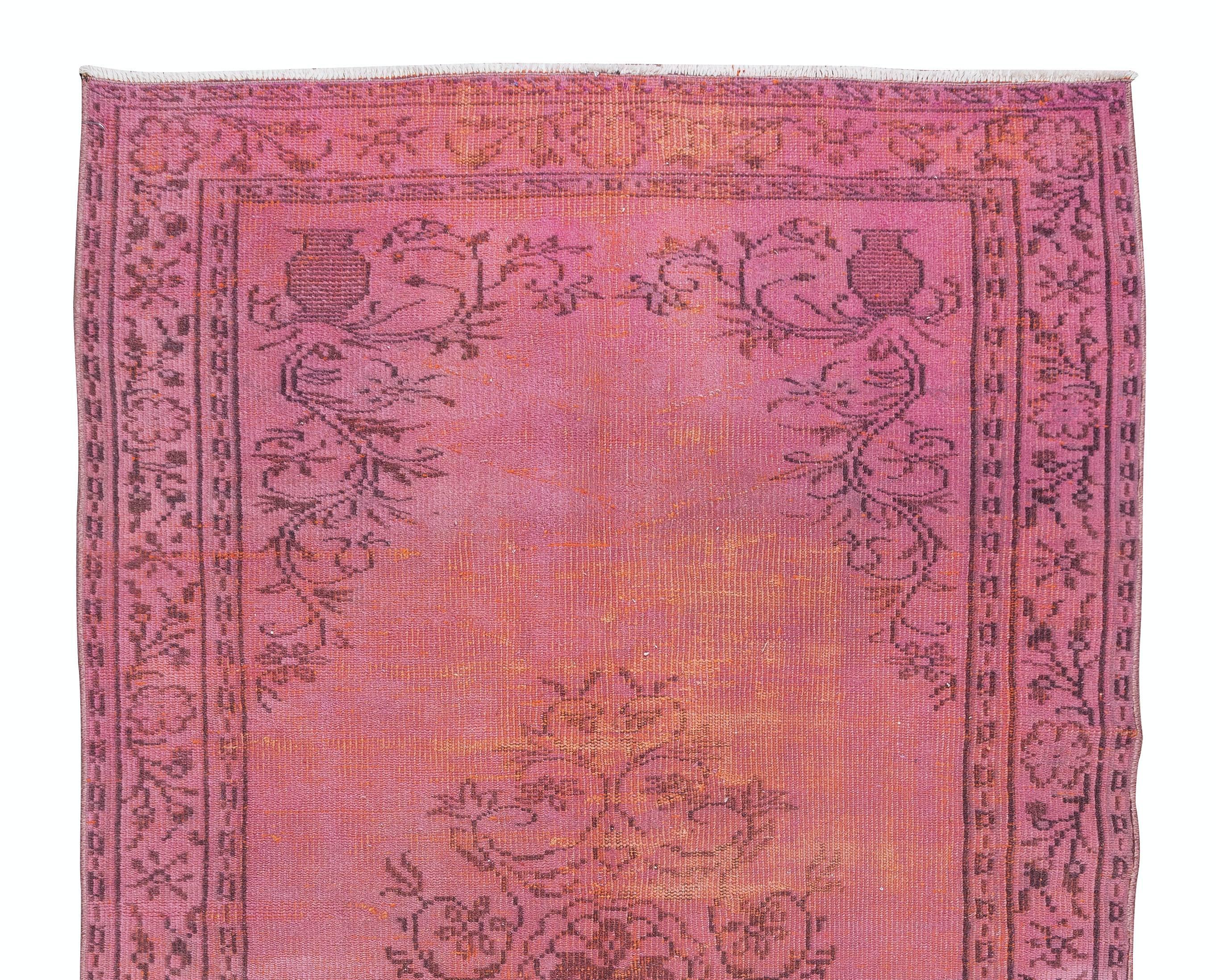 Turkish Mid-20th Century Handmade Pink Overdyed Rug from Central Anatolia For Sale