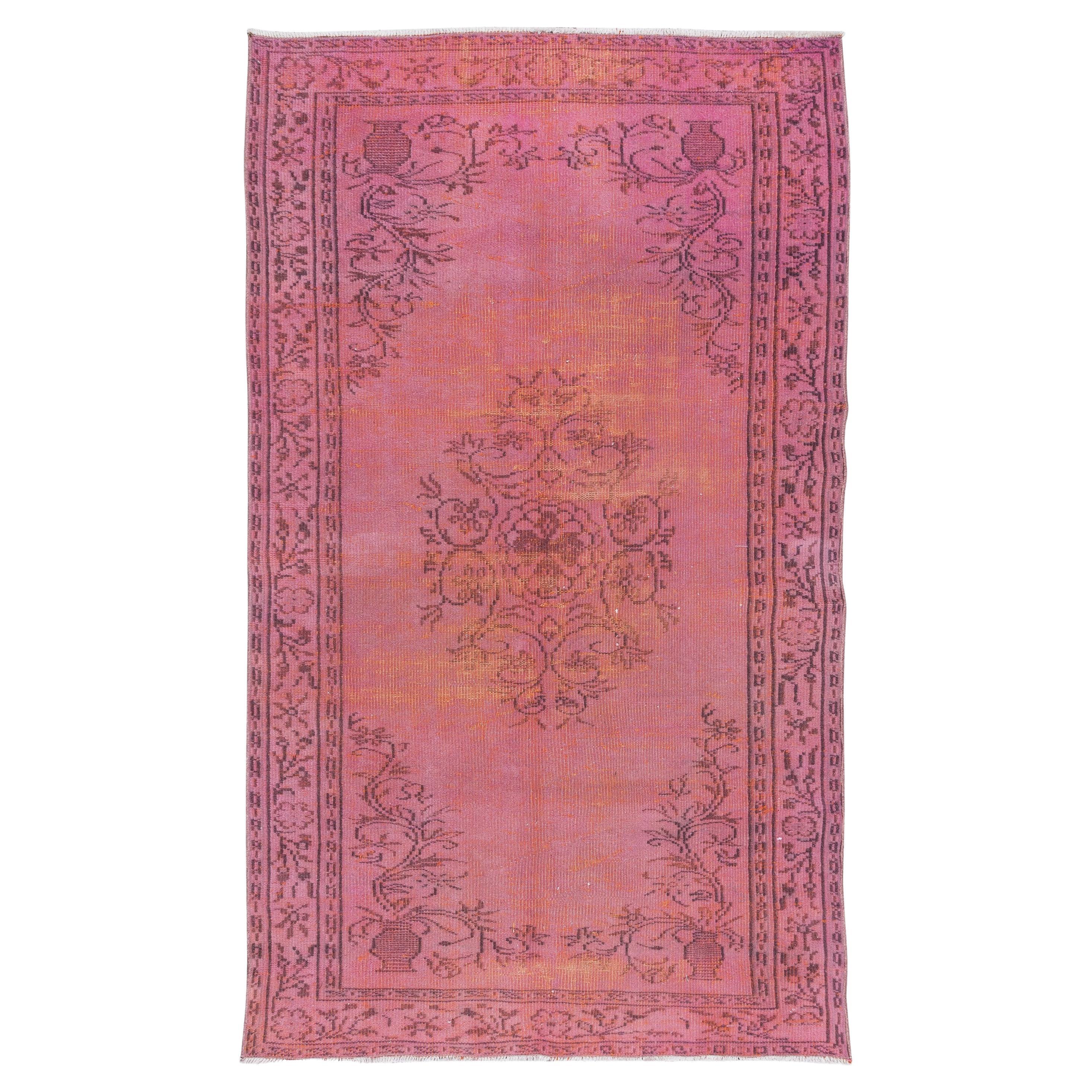 Mid-20th Century Handmade Pink Overdyed Rug from Central Anatolia For Sale