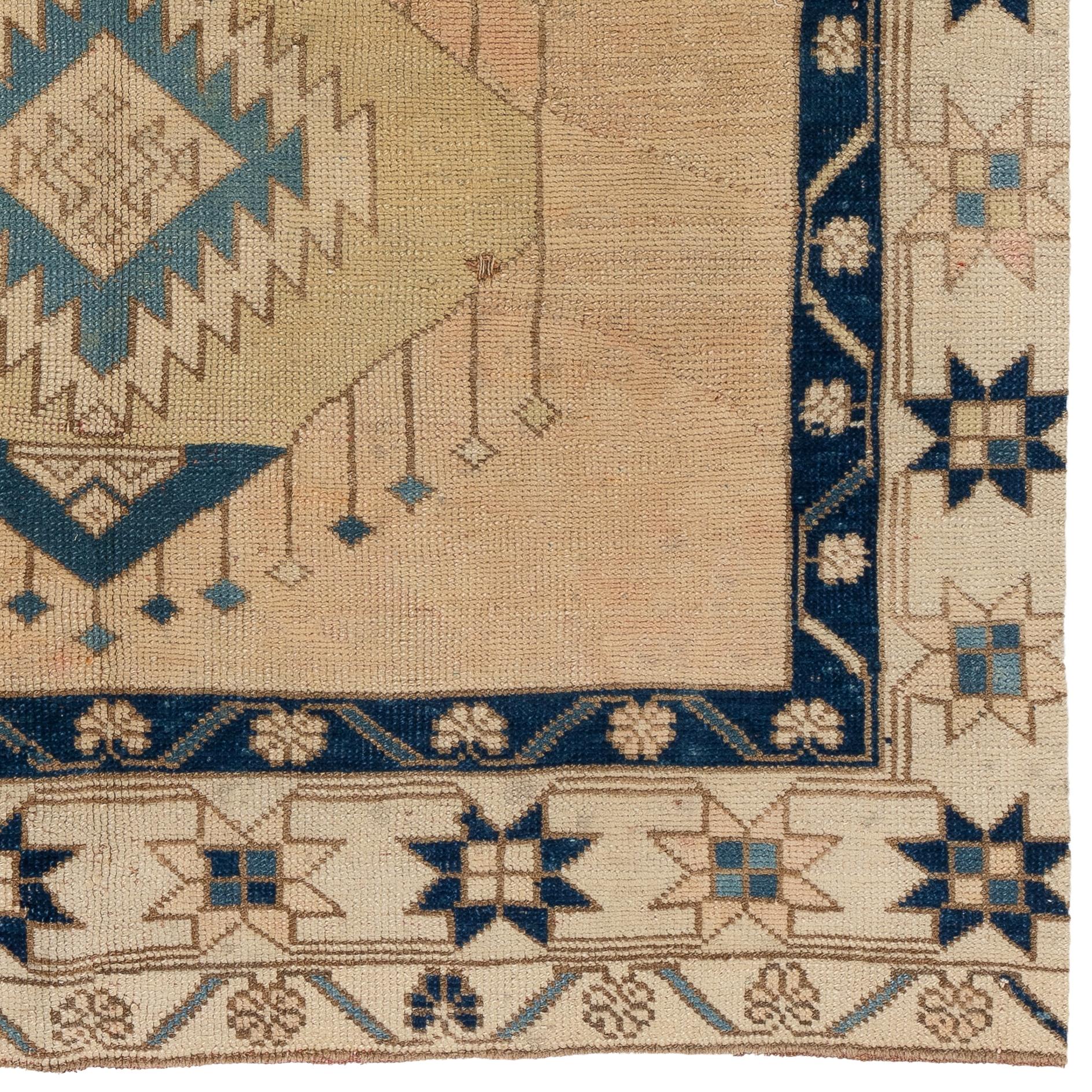 Annodato a mano Tappeto vintage fatto a mano, 100% lana, 4,7x8 piedi, unico nel suo genere in vendita