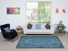 4.7x8.4 Ft Blue Color Modern Area Rug with Medallion Design, Handmade in Turkey