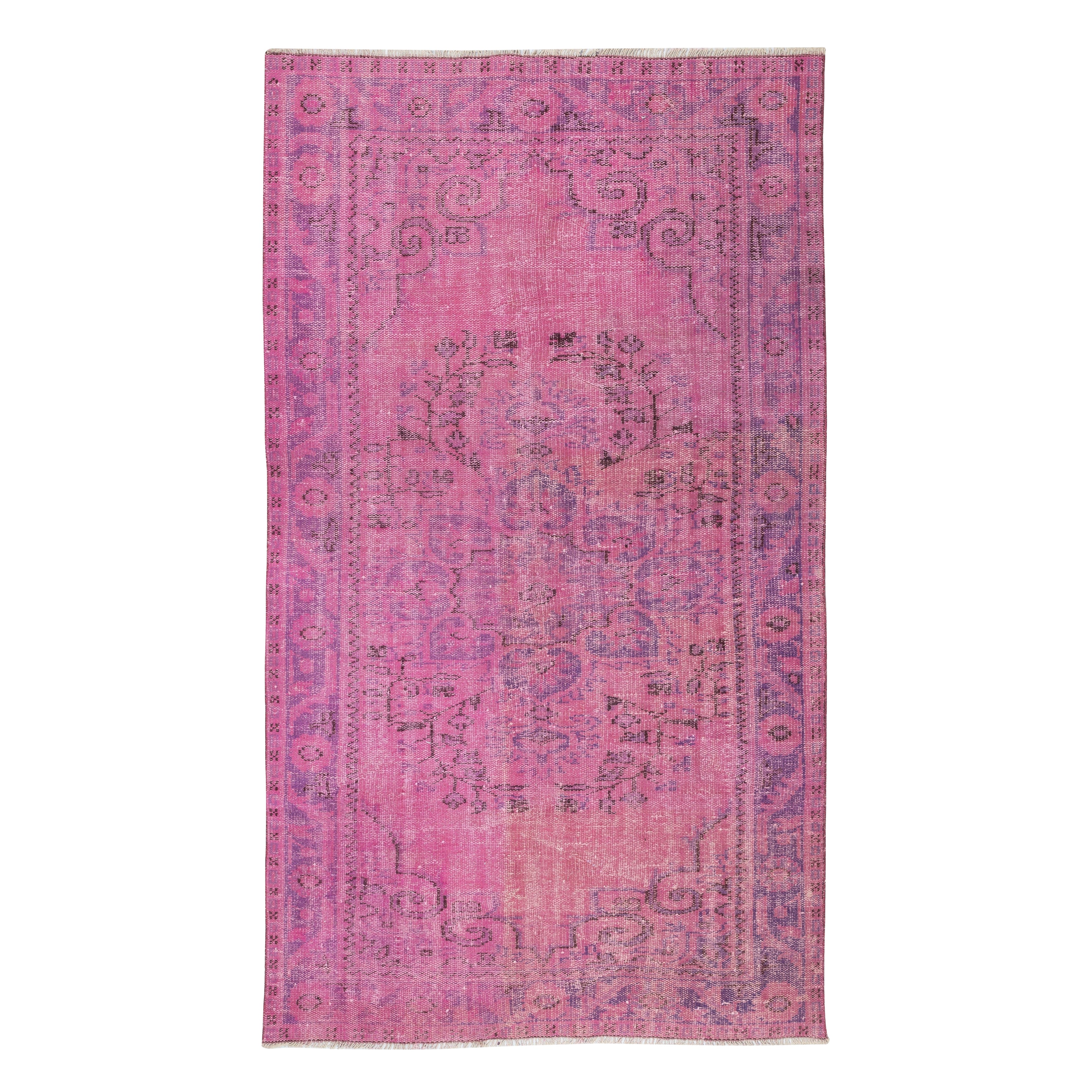 4.7x8.4 Ft Pink Vintage Rug für modernes Zuhause und Büro. Handgeknüpft in der Türkei