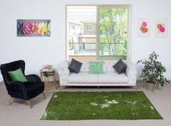 4.7x8.6 Ft Shabby Chic Handmade Area Rug. Green Color. Distressed Floor Covering