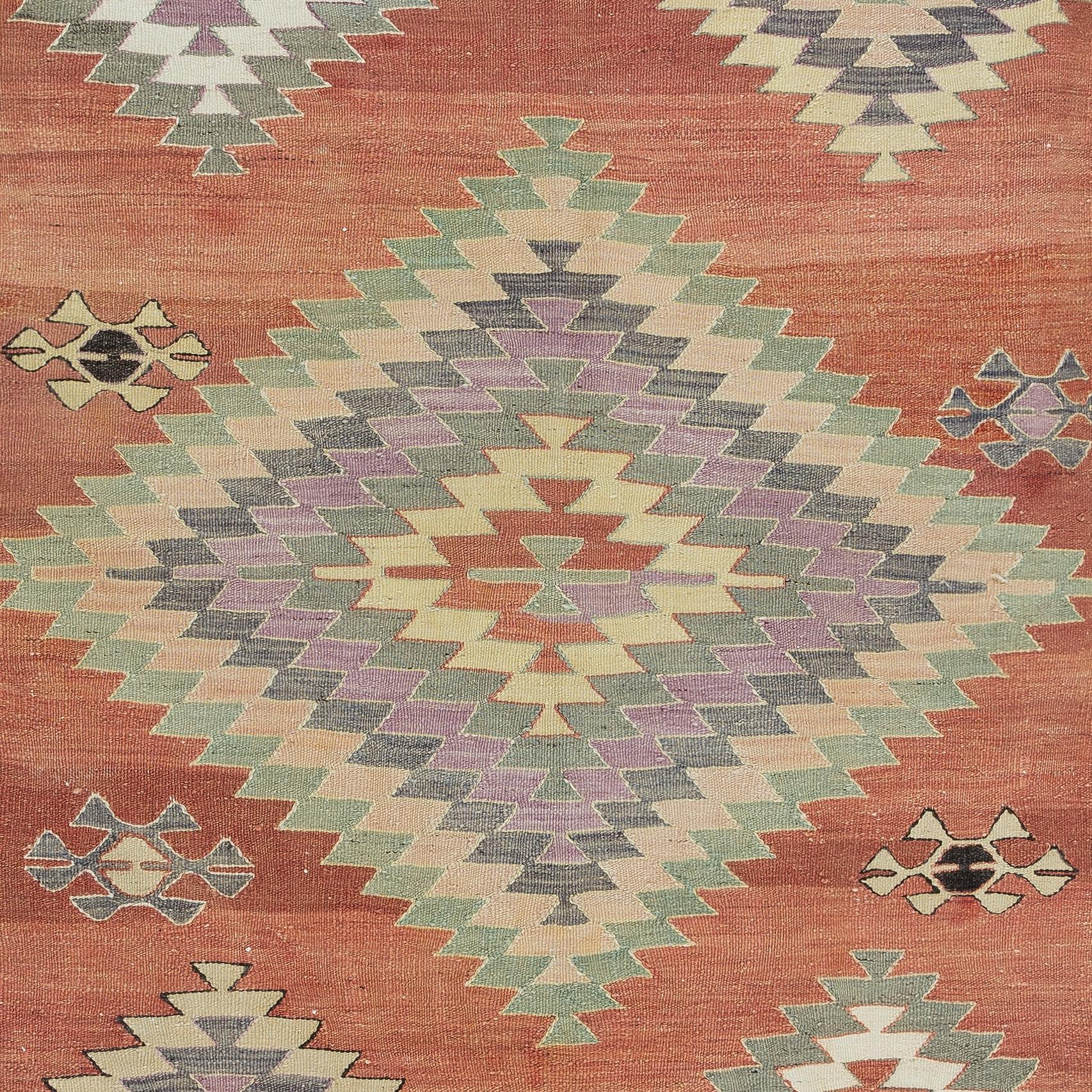 4,7x8.7 Ft farbenfroher geometrischer handgewebter türkischer Kelim-Teppich aus roter, flachgewebter Wolle (Handgewebt) im Angebot