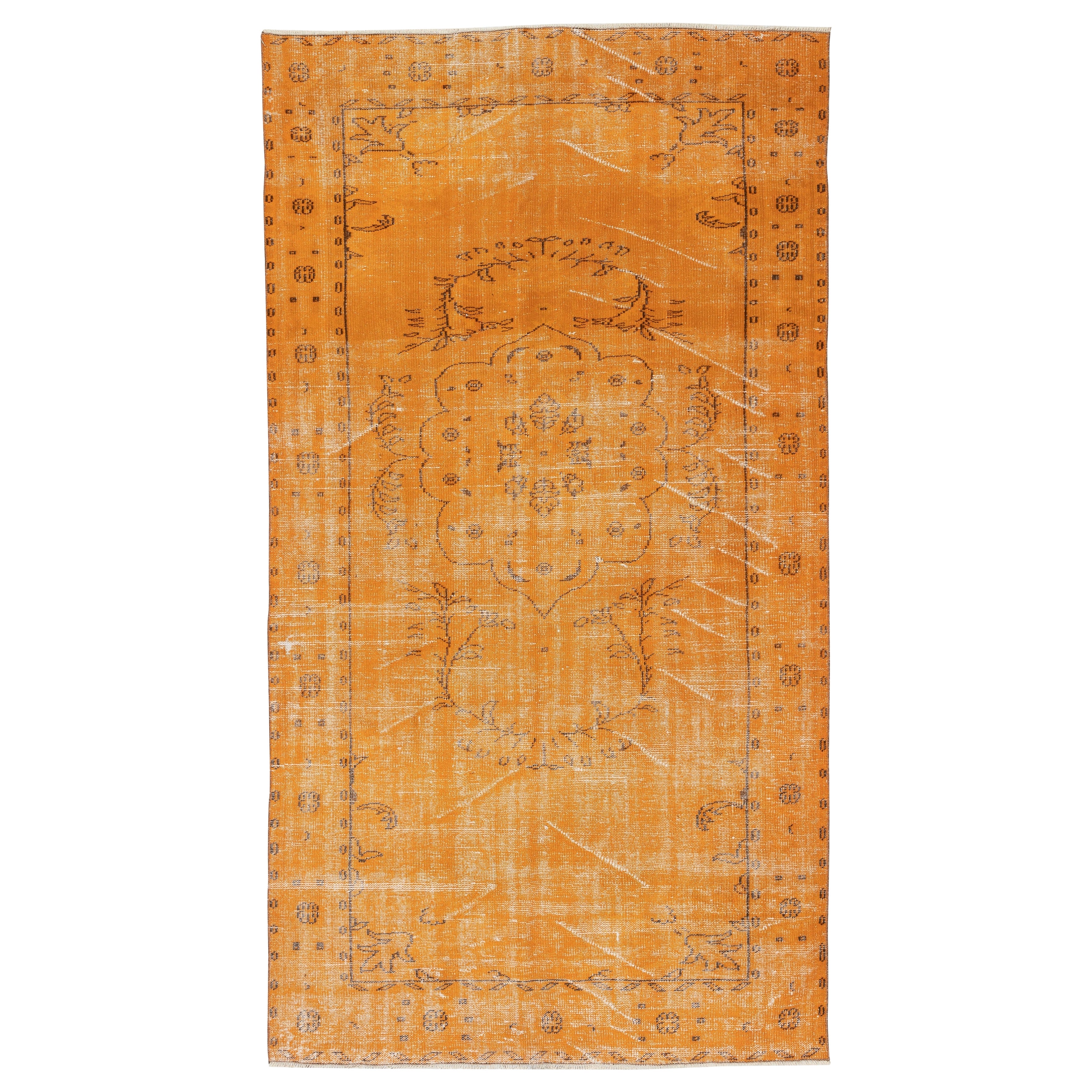 Alfombra Turca Moderna Naranja 4,7x9 Pies. Alfombra vintage hecha a mano para el salón