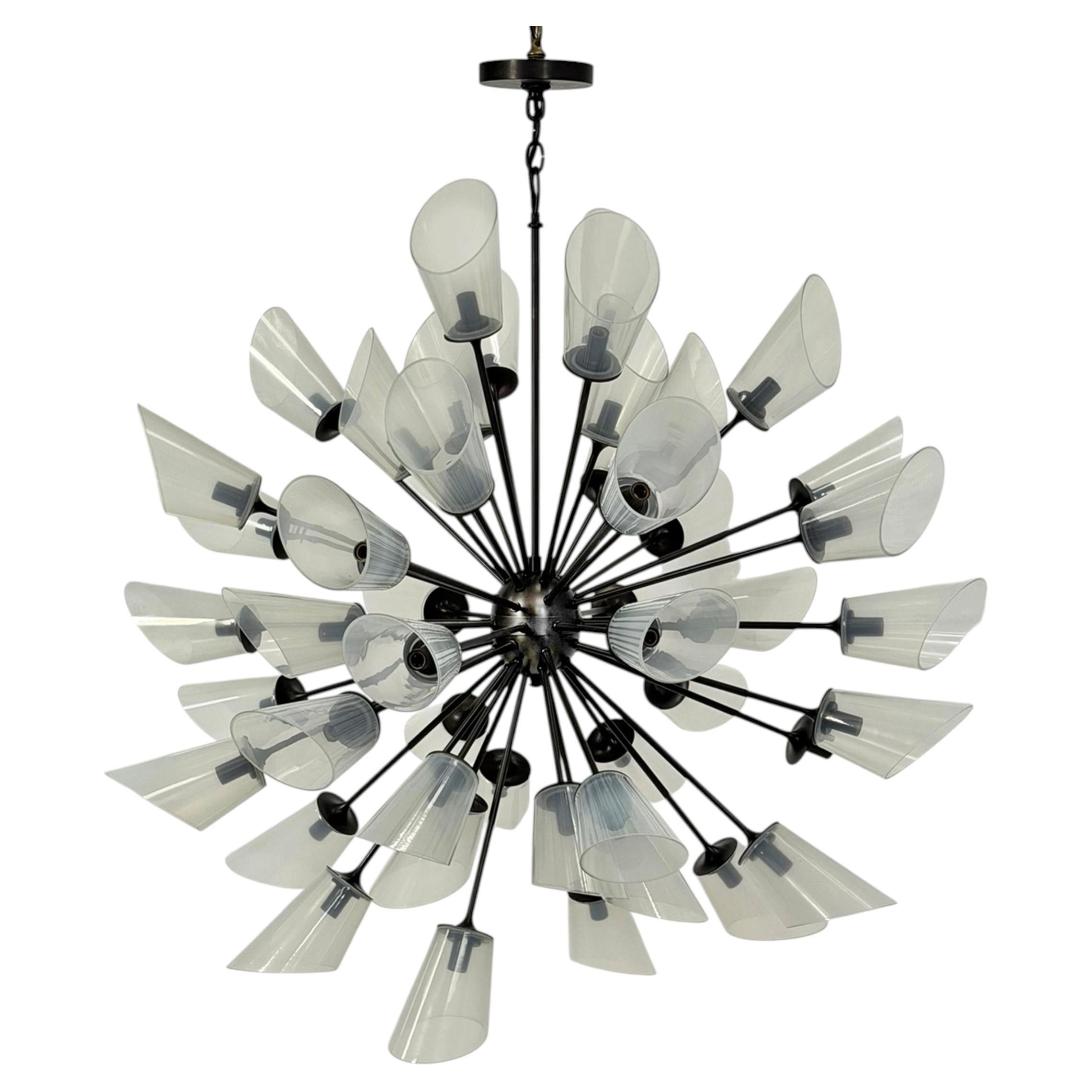Araña Sputnik de 48 brazos de Remains Lighting, acabado bronceado, American Modern