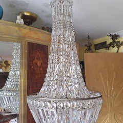 48" c1860 French Empire Cut Cascading Crystal Waterfall Chandelier by Baccarat
