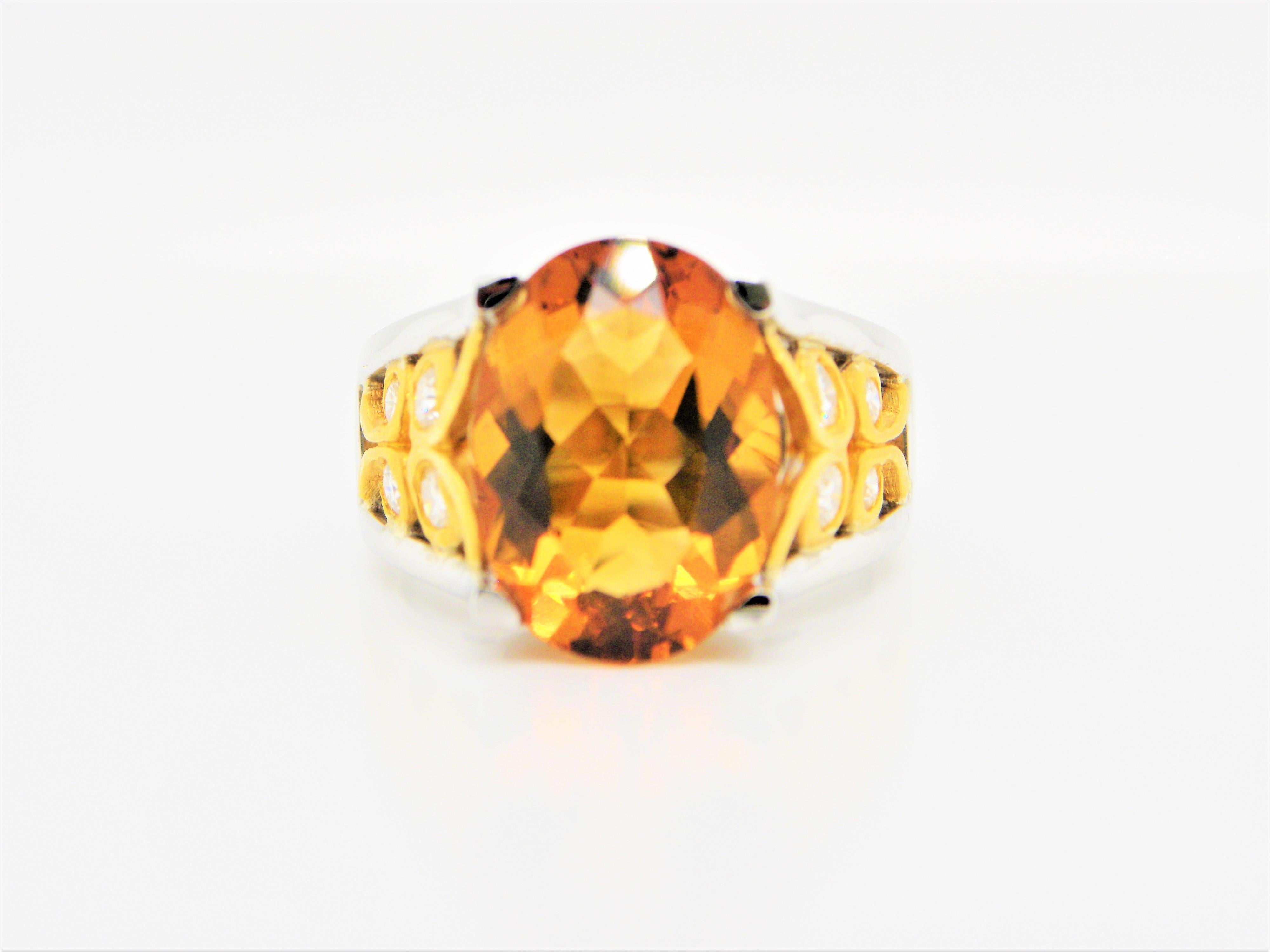 Women's or Men's 4.8 Carat Citrine and Diamond Gold Cocktail Ring