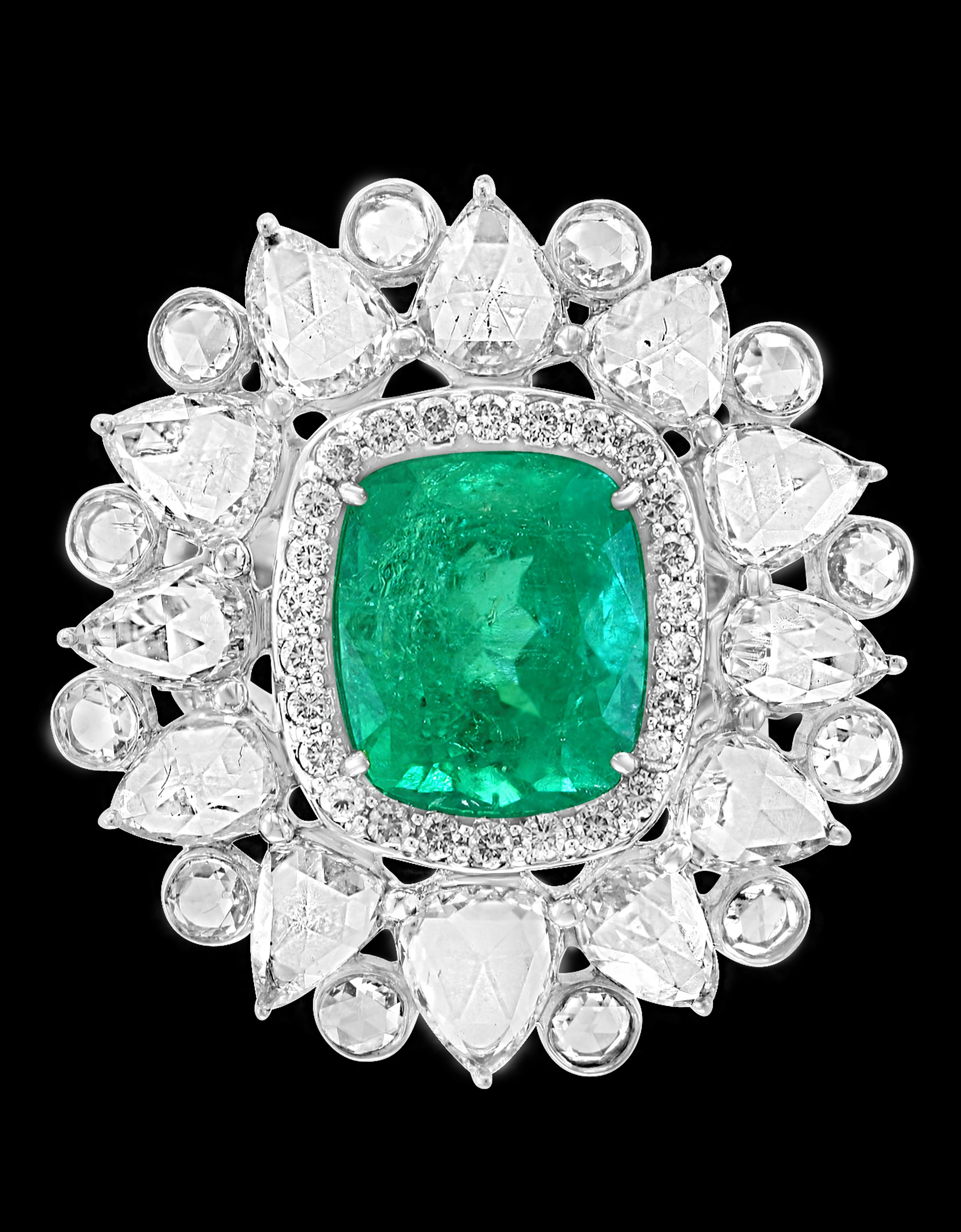 4,8 Karat Smaragdschliff kolumbianischer Smaragd im Rosenschliff Diamantring aus 18 Karat Gold Damen