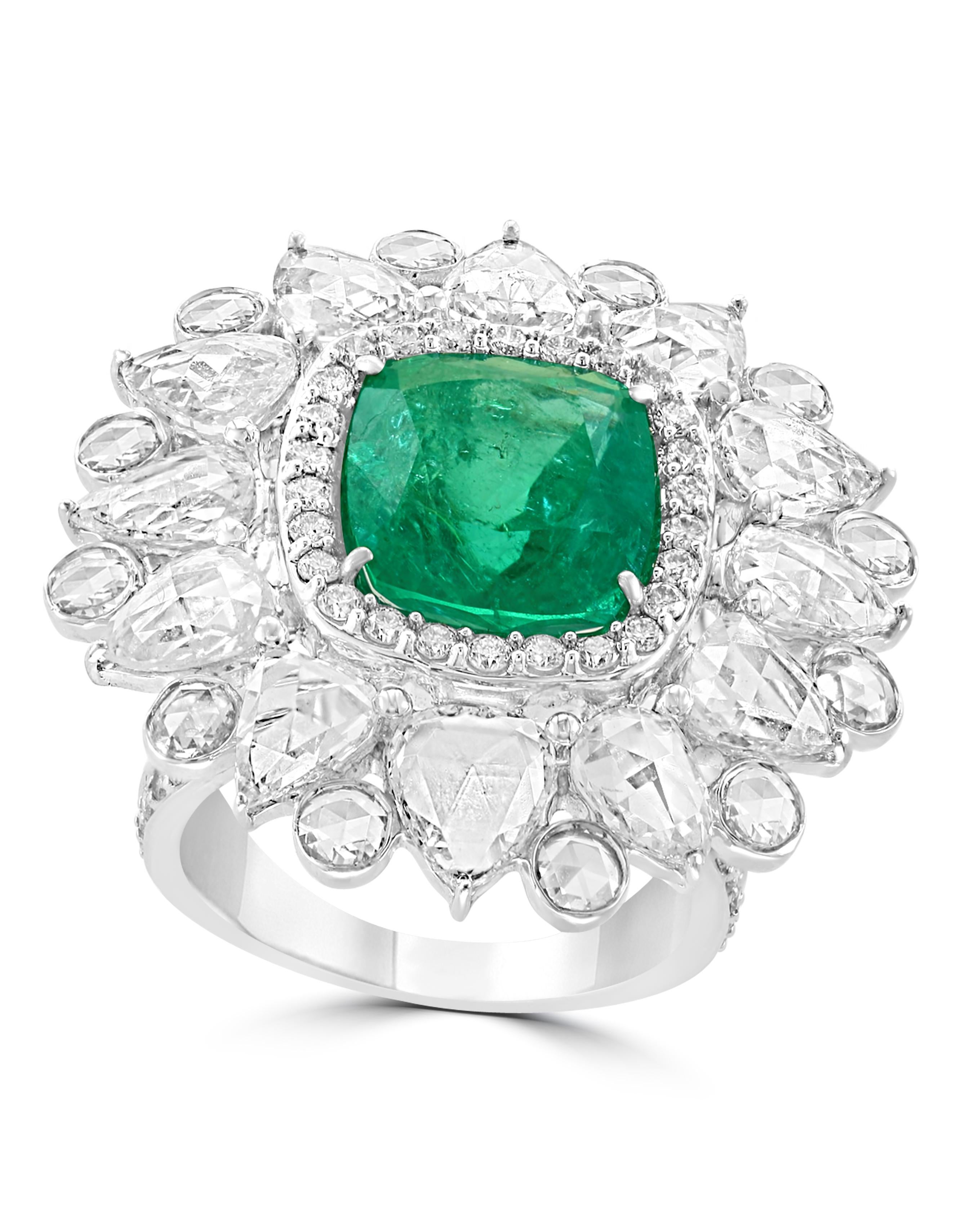 4,8 Karat Smaragdschliff kolumbianischer Smaragd im Rosenschliff Diamantring aus 18 Karat Gold 1