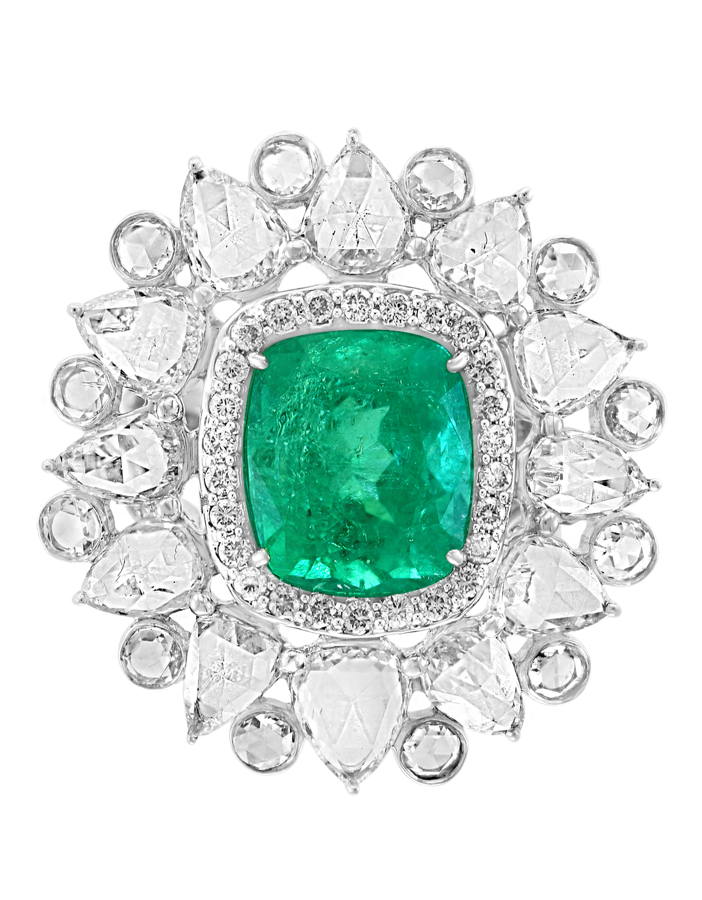4,8 Karat Smaragdschliff kolumbianischer Smaragd im Rosenschliff Diamantring aus 18 Karat Gold 2