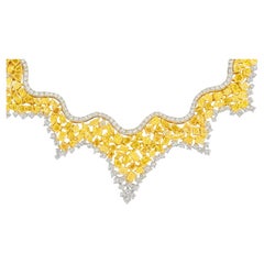 48 Carat Natural Fancy Yellow Canary Diamond Art Deco Cluster Collar Necklace