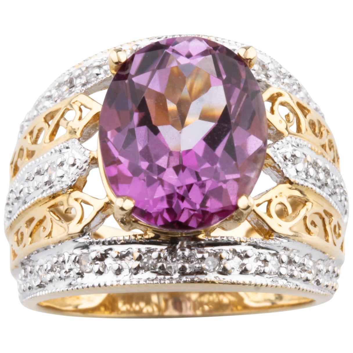 4.8 Carat Purple Topaz Solitaire Ring in Multi-Color Gold For Sale