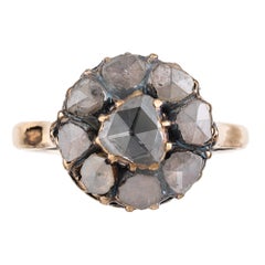 .48 Carat Rose Cut Light Brown Diamond Halo Gold Antique Engagement Ring